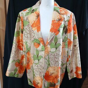 Susan Graver Orange/Creme Floral Blazer M